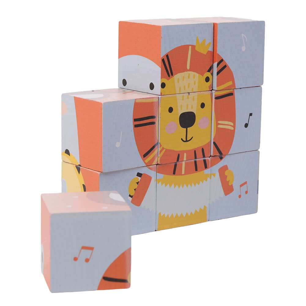 Rompecabezas de cubos de madera – Animales musicales