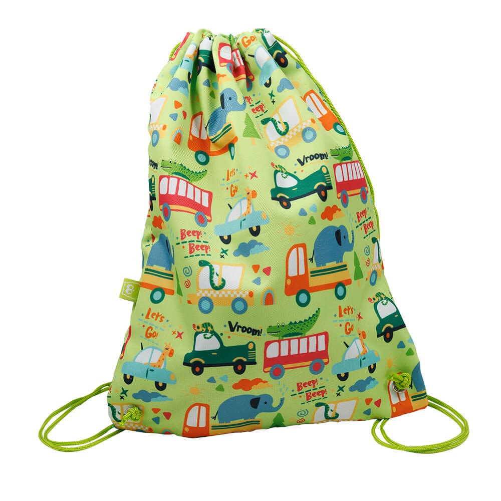 Mochila saco infantil con estampado de carros