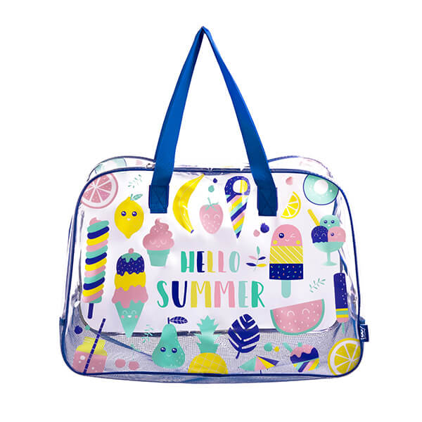 Bolso de playa azul rosado