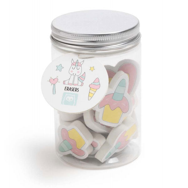 Tarro de gomas de borrar unicornio