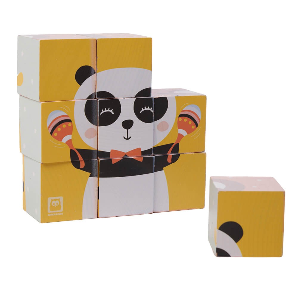 Rompecabezas de cubos de madera – Animales musicales