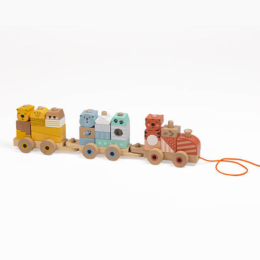 Tren de madera arrastrable con bloques Wild