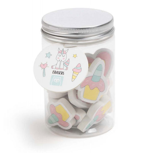 Tarro de gomas de borrar unicornio